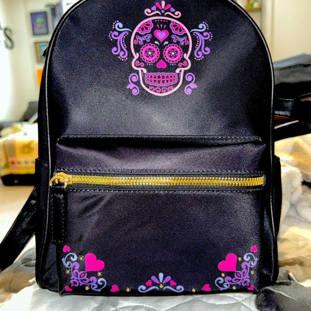 Black skull mini backpack purse